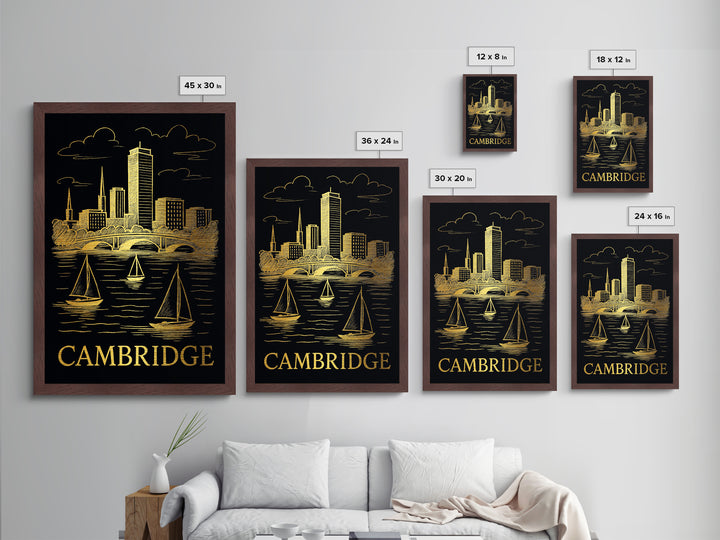 Cambridge Massachusetts art, Metallic Gold Art, Travel Art Prints, Metal Art, Wood Framed Art, Adventure Lover Gift, Traveler Gift