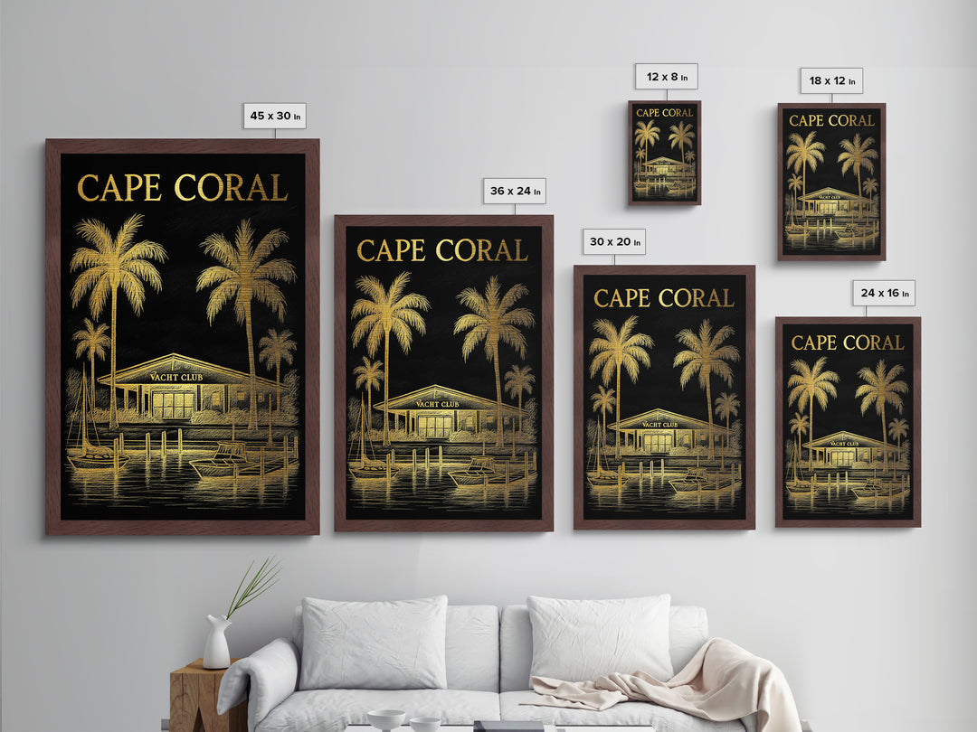 Cape Coral Florida travel, Metallic Gold Print, Modern House Art, Metal Art, Wood Framed Art, Traveler Gift, Destination Gift