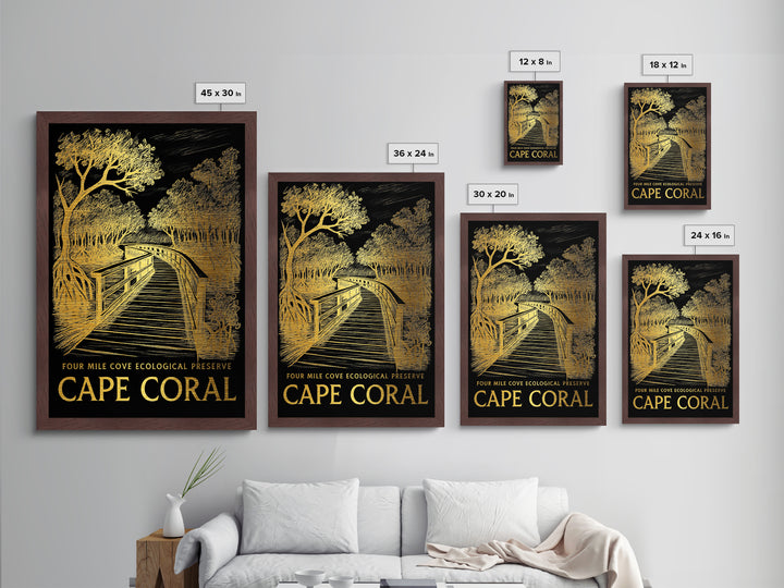 Cape Coral Florida art, Metallic Gold Art, Modern House Art, Metal Art, Wood Framed Art, Graduation Travel Gift, Travel Gift