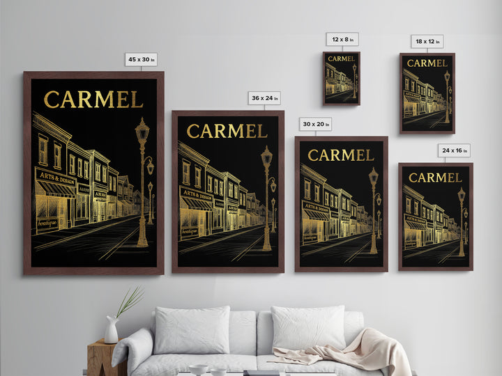 Carmel Indiana travel, Metallic Gold Print, Modern Skyline Wall Print, Metal Art, Wood Framed Art, Adventure Lover Gift, Travel Gift