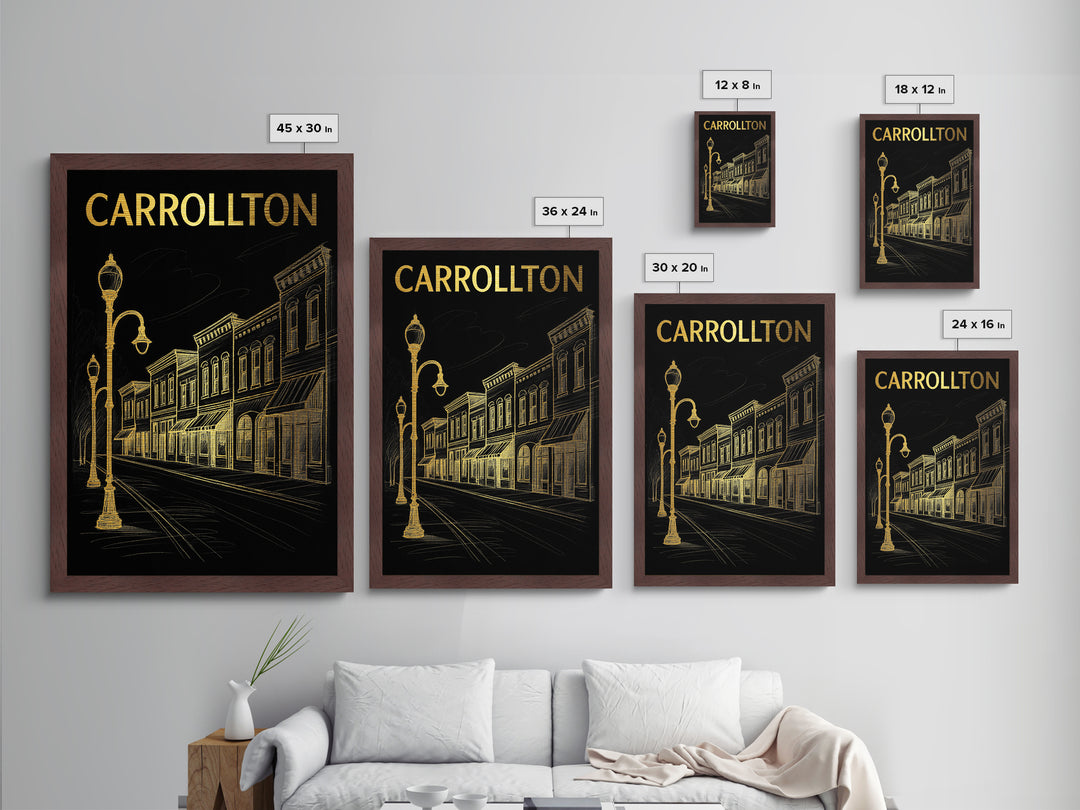 Carrollton Texas travel, Metallic Gold Print, Closing Gift, Metal Art, Wood Framed Art, Anniversary Travel Gift, Retirement Travel Gift