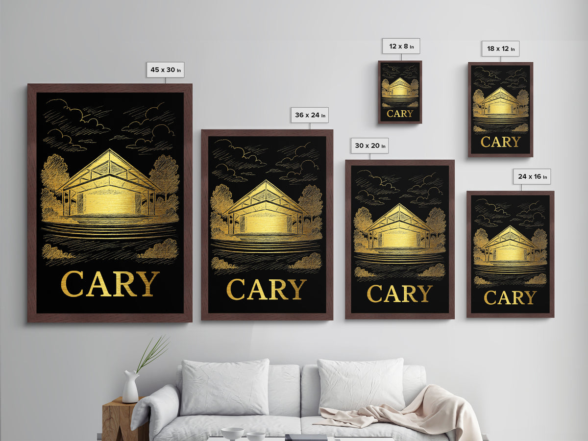 Cary North Carolina art, Metallic Gold Art, Travel Art Prints, Metal Art, Wood Framed Art, Adventure Lover Gift, Traveler Gift