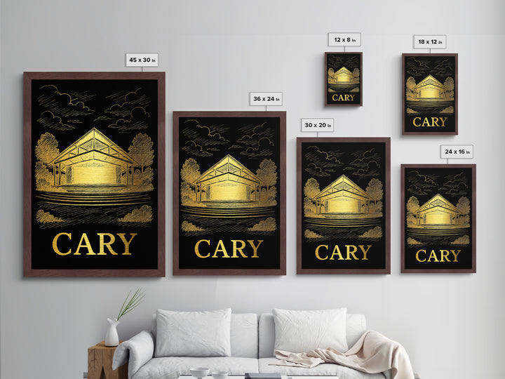 Cary North Carolina art, Metallic Gold Art, Travel Art Prints, Metal Art, Wood Framed Art, Adventure Lover Gift, Traveler Gift