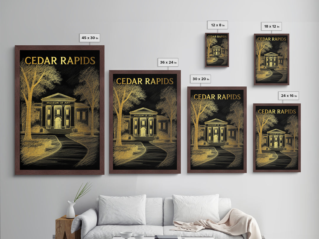 Cedar Rapids Iowa travel, Metallic Gold Print, Modern House Art, Metal Art, Wood Framed Art, Traveler Gift, Destination Gift