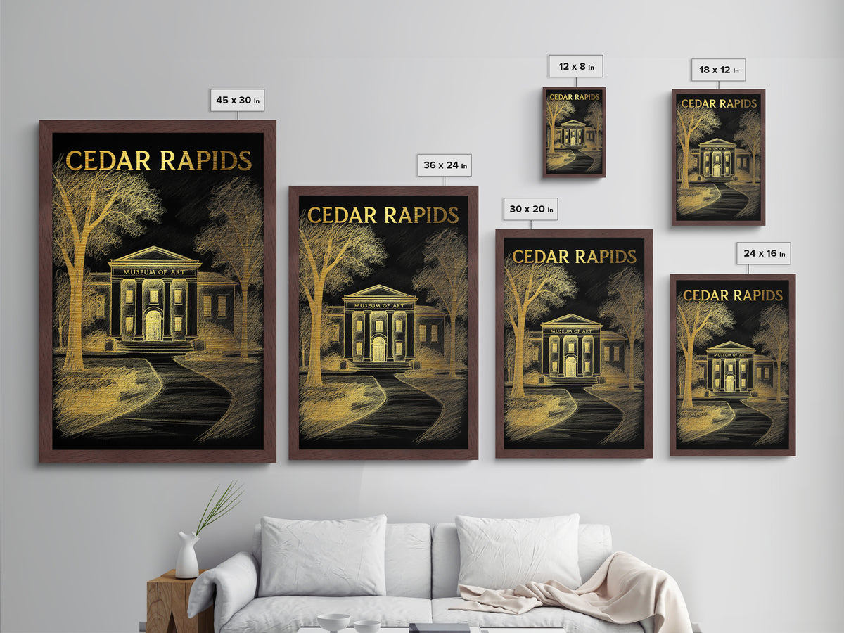 Cedar Rapids Iowa travel, Metallic Gold Print, Modern House Art, Metal Art, Wood Framed Art, Traveler Gift, Destination Gift