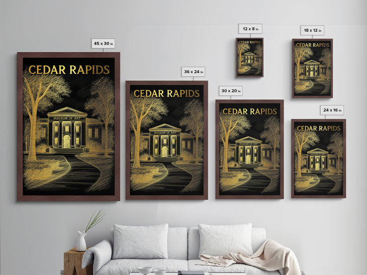 Cedar Rapids Iowa travel, Metallic Gold Print, Modern House Art, Metal Art, Wood Framed Art, Traveler Gift, Destination Gift