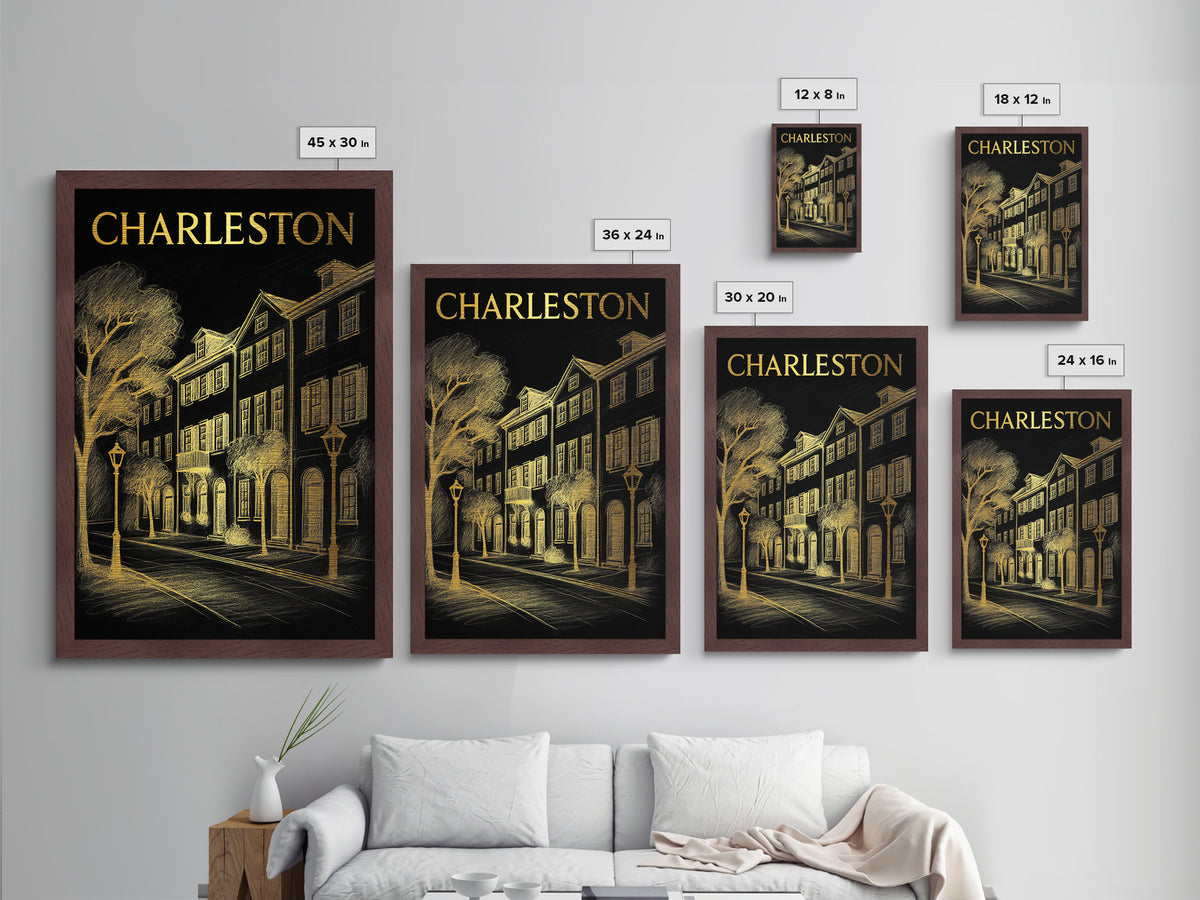 Charleston South Carolina travel, Metallic Gold Print, Closing Gift, Metal Art, Wood Framed Art, Anniversary Travel Gift, Traveler Gift