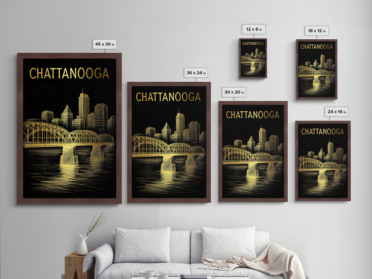Chattanooga Tennessee travel, Metallic Gold Print, Modern House Art, Metal Art, Wood Framed Art, Traveler Gift, Destination Gift