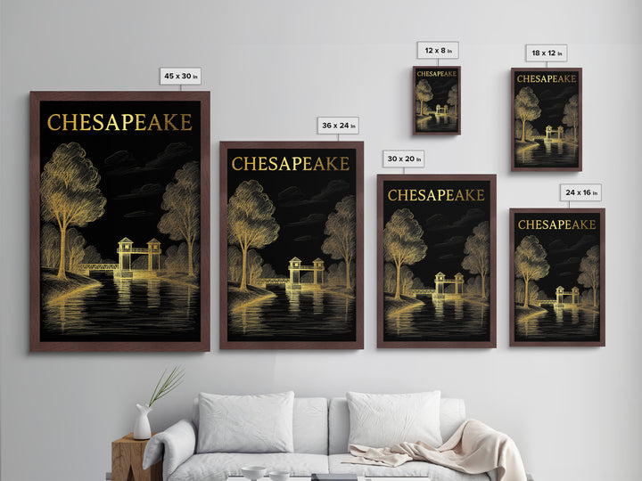 Chesapeake Virginia travel, Metallic Gold Print, College Dorm Décor, Metal Art, Wood Framed Art, Graduation Travel Gift, Traveler Gift