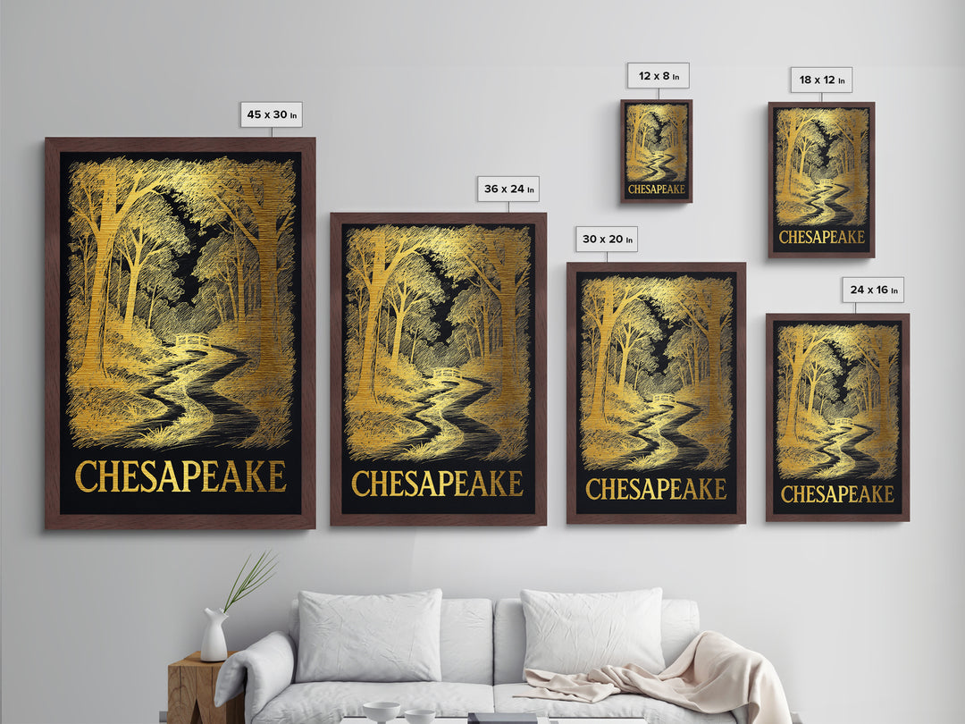 Chesapeake Virginia art, Metallic Gold Art, Best Friend Gifts, Metal Art, Wood Framed Art, Birthday Travel Gift, Destination Gift