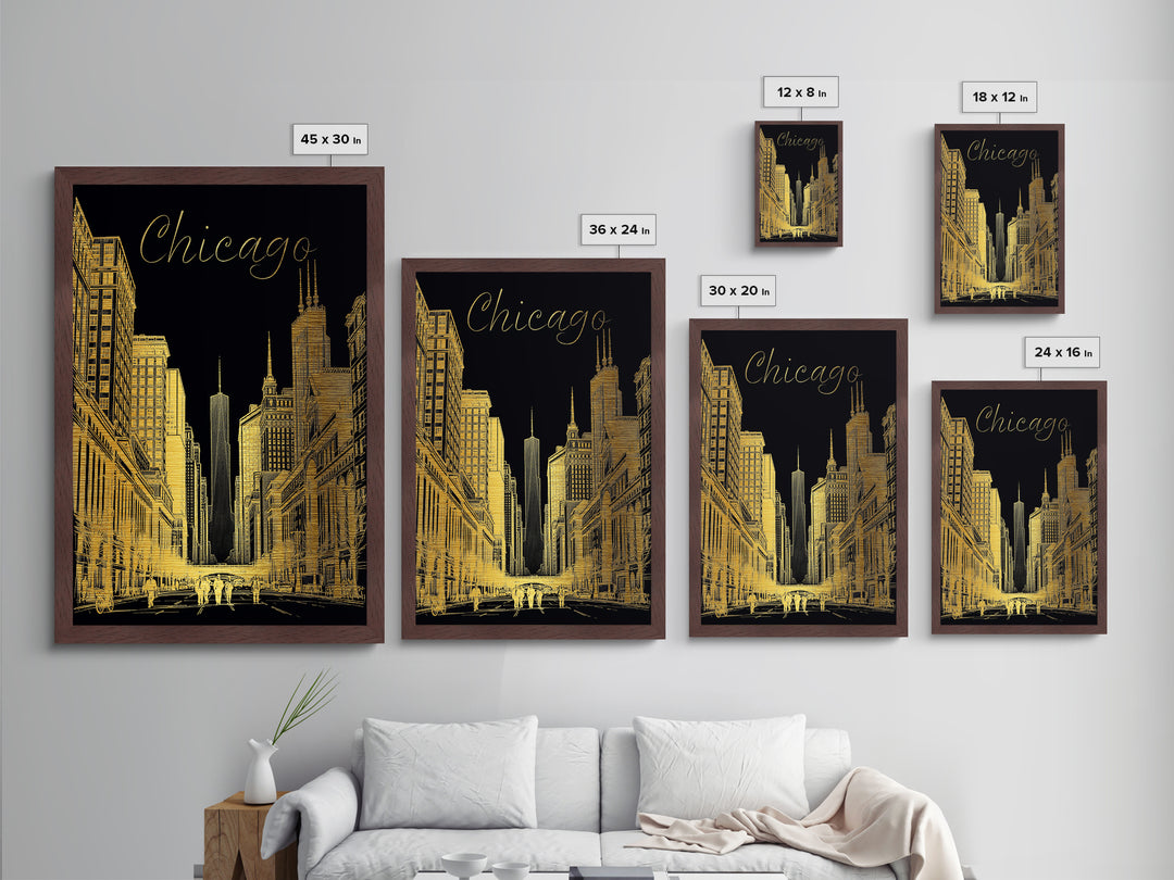 Chicago Illinois art, Metallic Gold Art, Housewarming Gift, Metal Art, Wood Framed Art, Newlywed Travel Gift, Honeymoon Gift