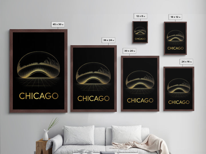 Chicago Illinois art, Metallic Gold Art, Housewarming Gift, Metal Art, Wood Framed Art, Graduation Travel Gift, Destination Gift