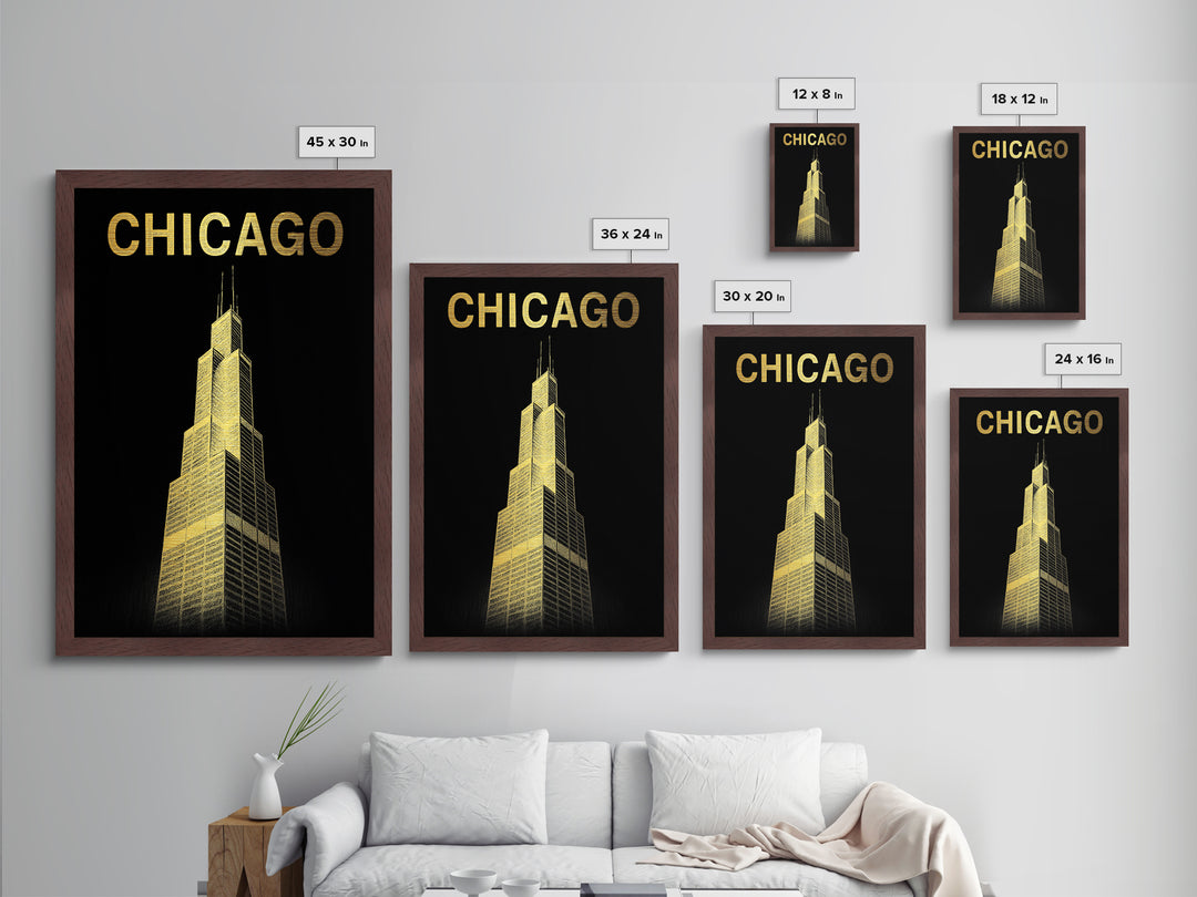 Chicago Illinois art, Metallic Gold Art, Office Decor, Metal Art, Wood Framed Art, Graduation Travel Gift, Destination Gift