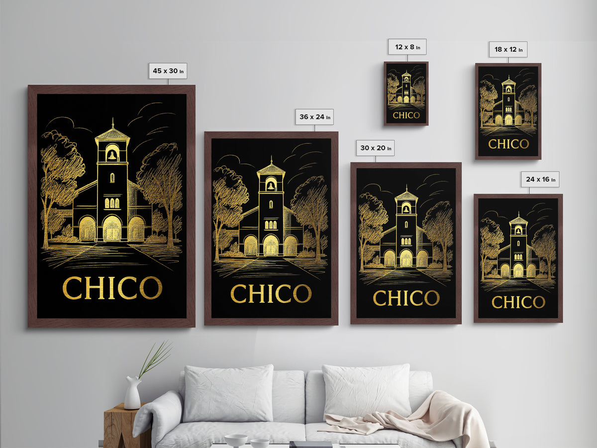 Chico California art, Metallic Gold Art, Travel Art Prints, Metal Art, Wood Framed Art, Adventure Lover Gift, Traveler Gift