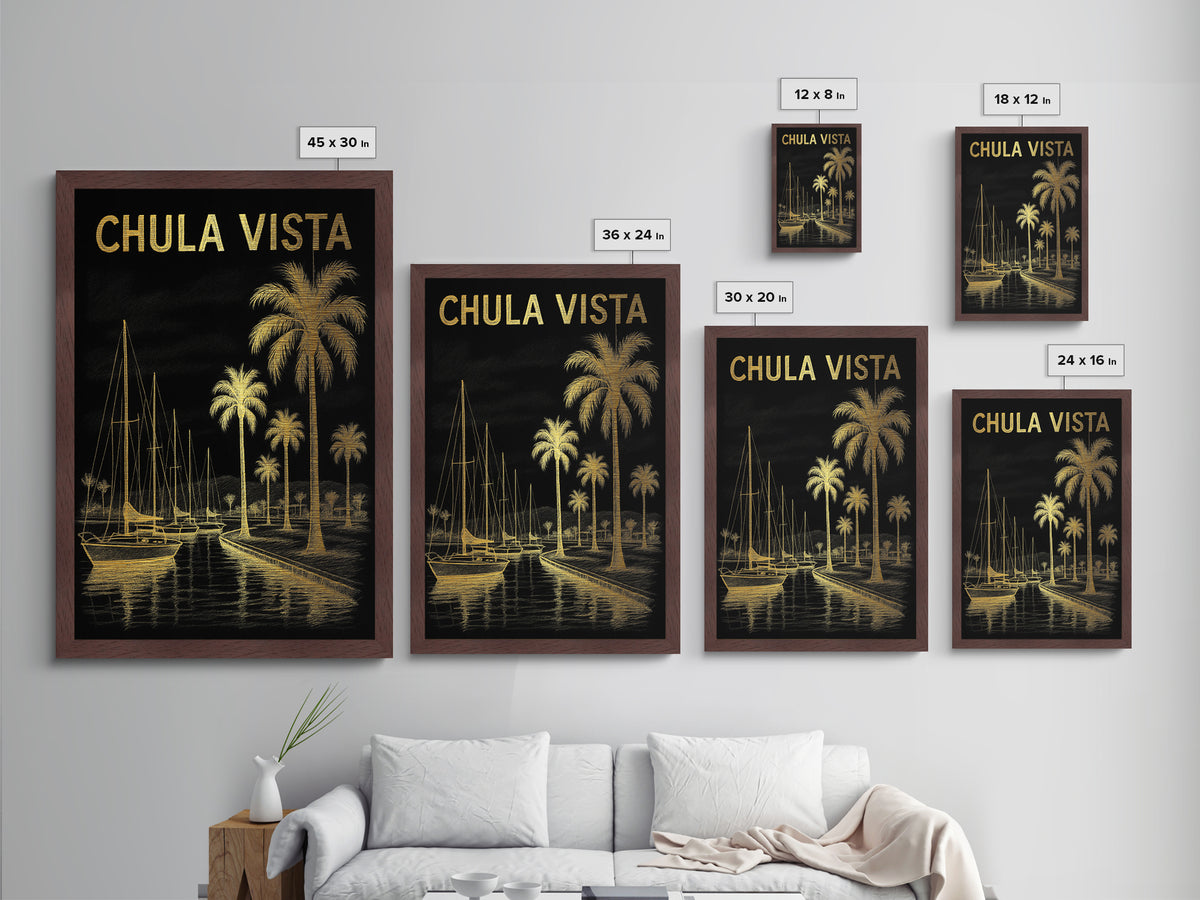 Chula Vista California travel, Metallic Gold Print, Closing Gift, Metal Art, Wood Framed Art, Anniversary Travel Gift, Retirement Travel Gift
