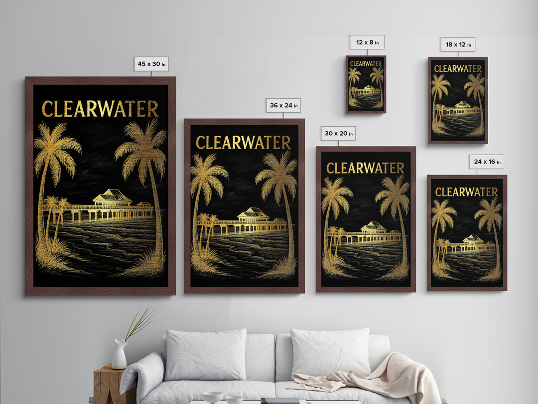 Clearwater Florida travel, Metallic Gold Print, College Dorm Décor, Metal Art, Wood Framed Art, Graduation Travel Gift, Traveler Gift