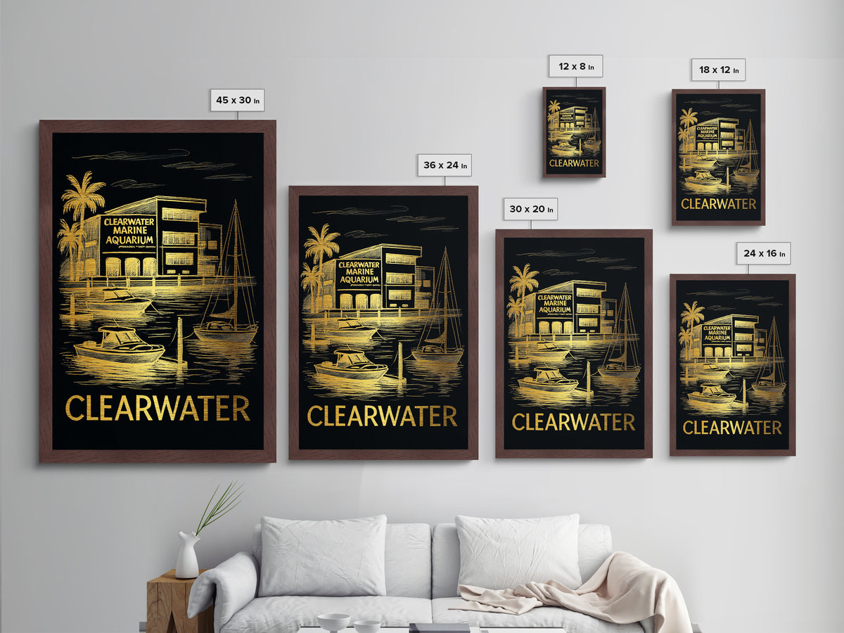 Clearwater Florida art, Metallic Gold Art, Best Friend Gifts, Metal Art, Wood Framed Art, Birthday Travel Gift, Destination Gift