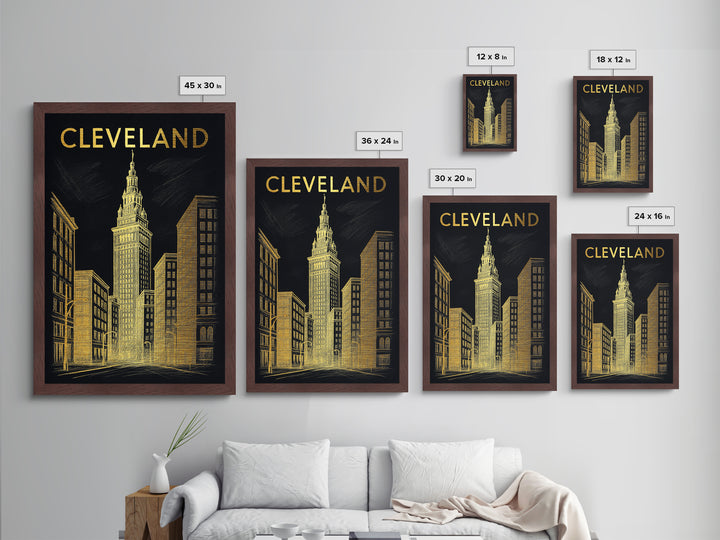Cleveland Ohio travel, Metallic Gold Print, Modern Skyline Wall Print, Metal Art, Wood Framed Art, Adventure Lover Gift, Travel Gift