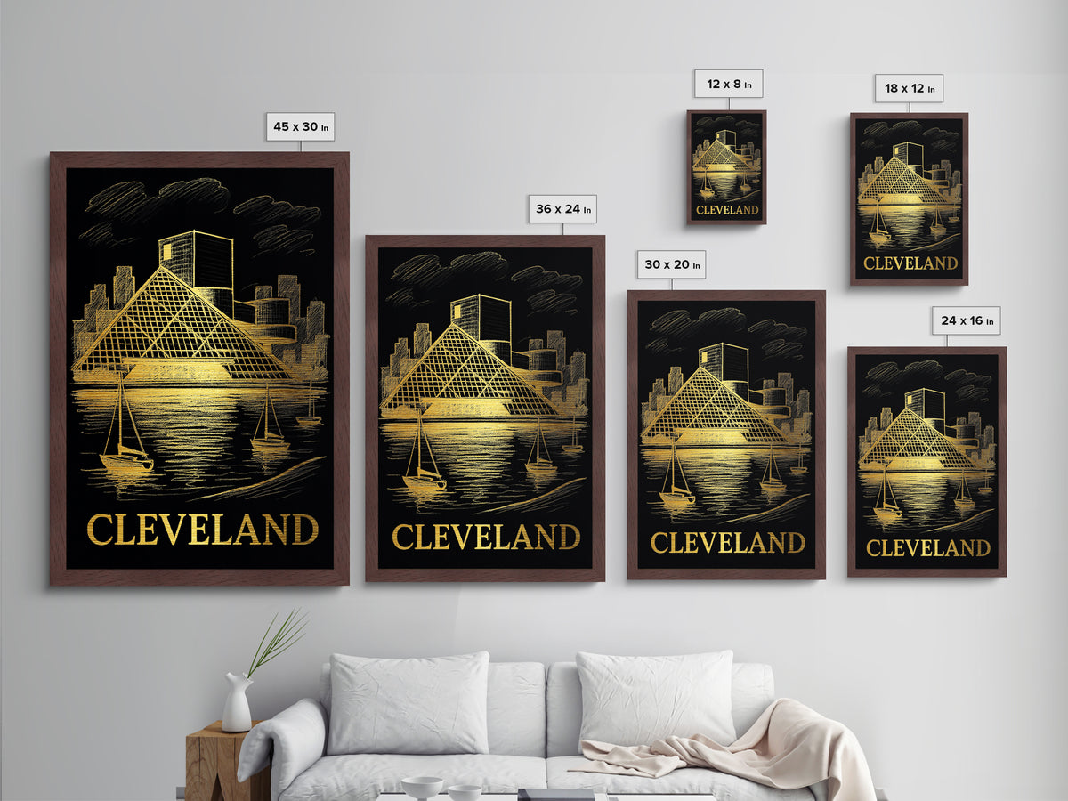 Cleveland Ohio art, Metallic Gold Art, Housewarming Gift, Metal Art, Wood Framed Art, Newlywed Travel Gift, Honeymoon Gift