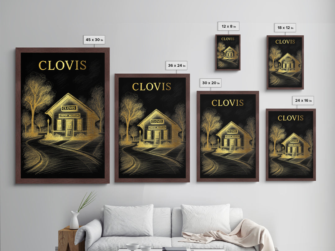 Clovis California travel, Metallic Gold Print, Modern House Art, Metal Art, Wood Framed Art, Traveler Gift, Destination Gift