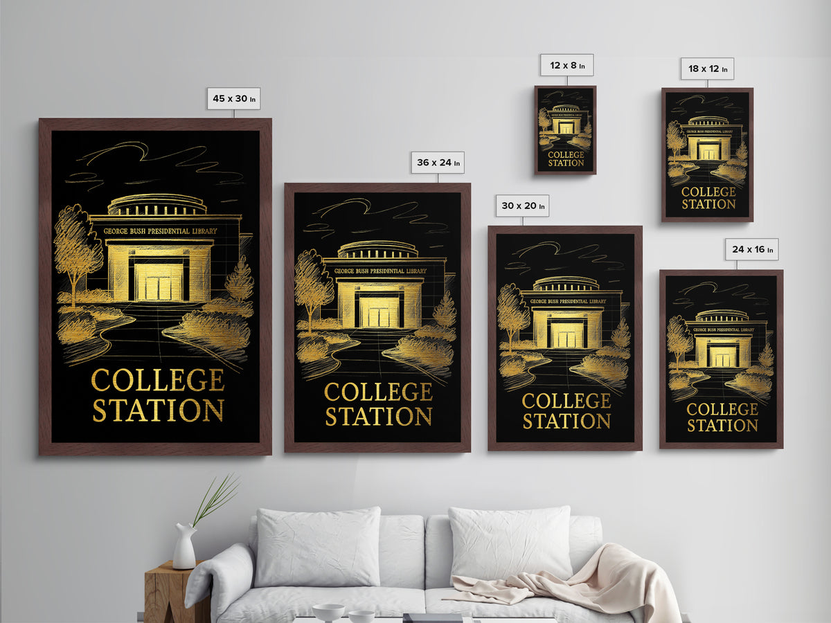 College Station Texas art, Metallic Gold Art, Best Friend Gifts, Metal Art, Wood Framed Art, Birthday Travel Gift, Destination Gift