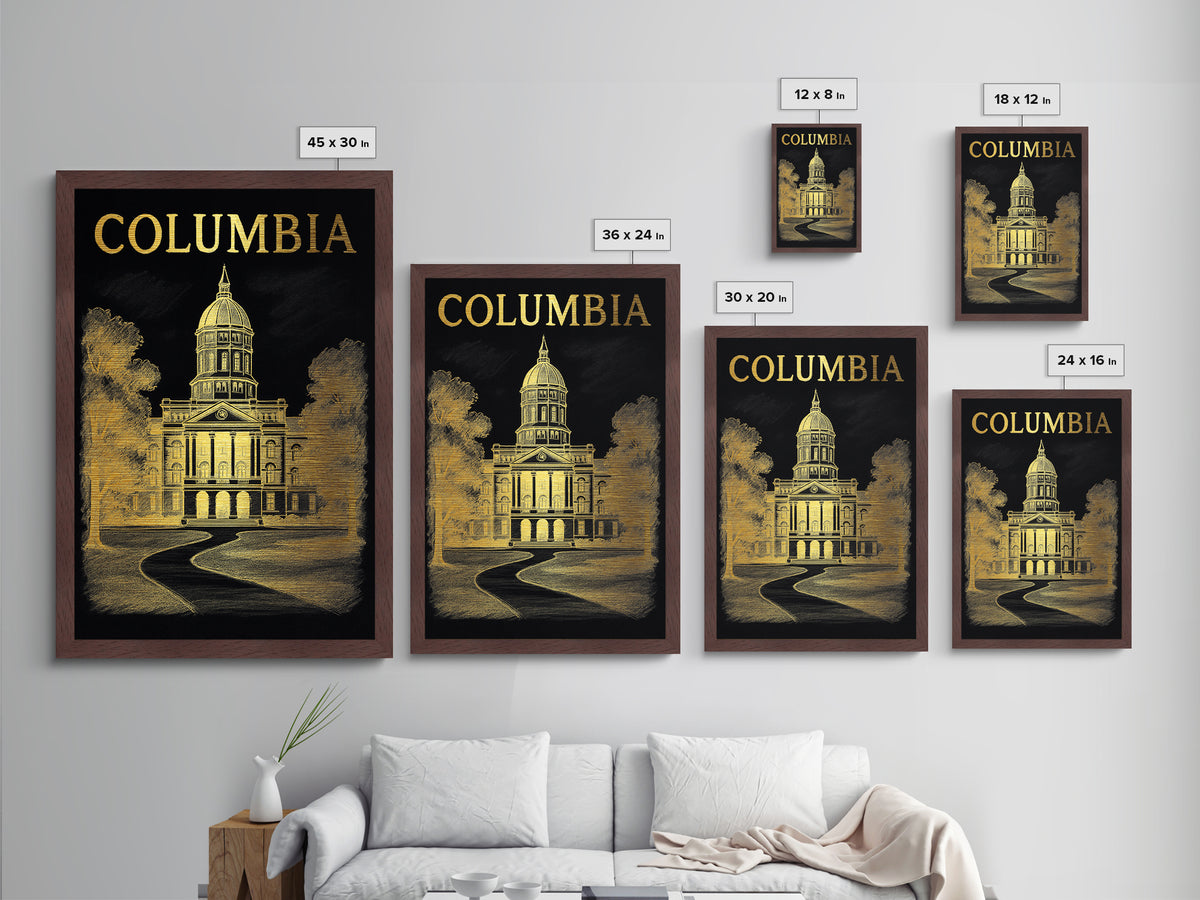 Columbia Missouri art, Metallic Gold Art, Modern House Art, Metal Art, Wood Framed Art, Graduation Travel Gift, Travel Gift