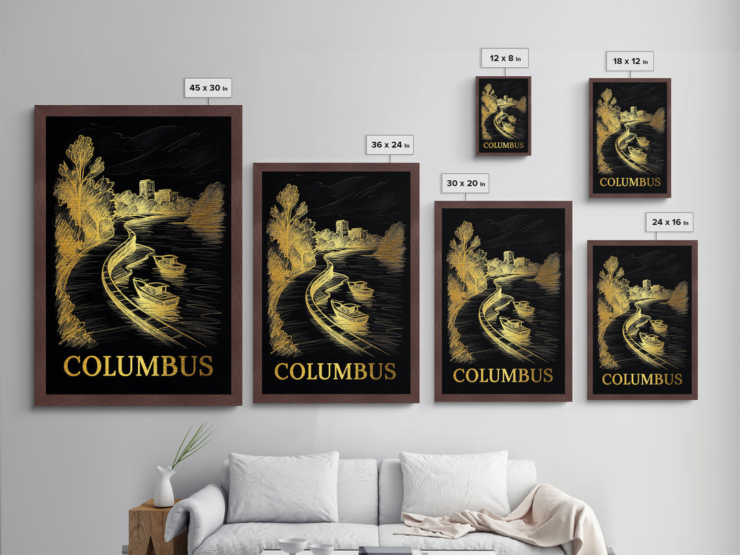 Columbus Ohio travel, Metallic Gold Print, Modern Skyline Wall Print, Metal Art, Wood Framed Art, Adventure Lover Gift, Travel Gift