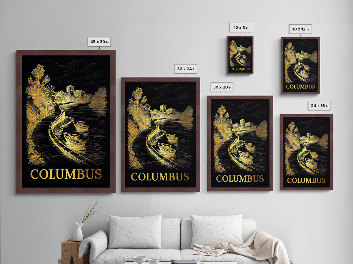 Columbus Ohio travel, Metallic Gold Print, Modern Skyline Wall Print, Metal Art, Wood Framed Art, Adventure Lover Gift, Travel Gift