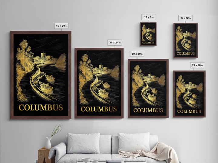 Columbus Ohio travel, Metallic Gold Print, Modern Skyline Wall Print, Metal Art, Wood Framed Art, Adventure Lover Gift, Travel Gift