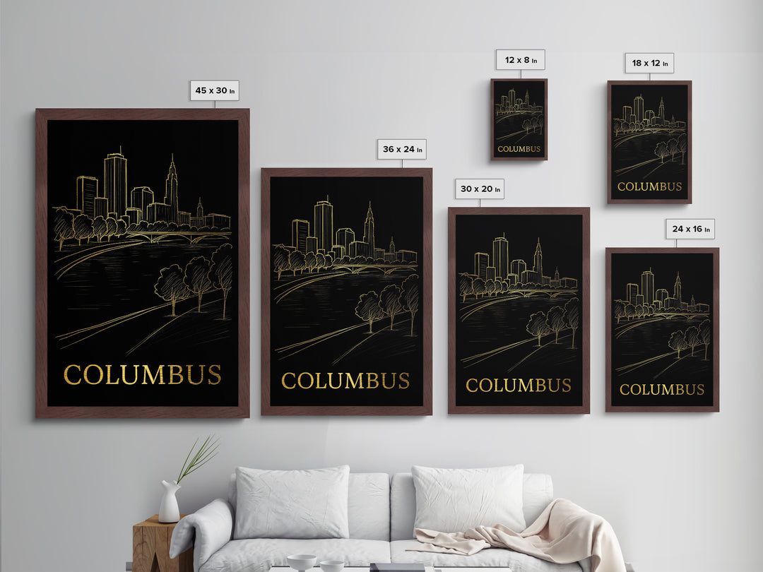 Columbus Ohio art, Metallic Gold Art, Housewarming Gift, Metal Art, Wood Framed Art, Newlywed Travel Gift, Honeymoon Gift