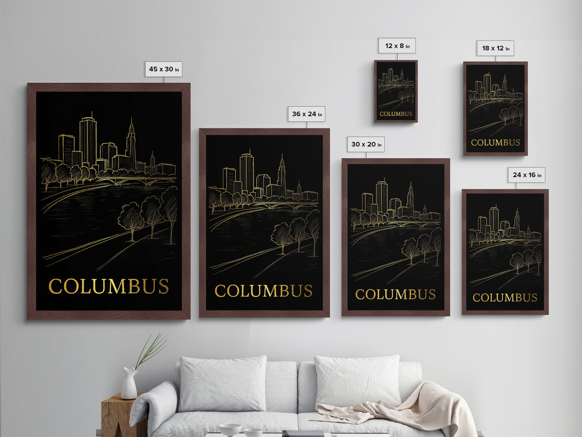 Columbus Ohio art, Metallic Gold Art, Housewarming Gift, Metal Art, Wood Framed Art, Newlywed Travel Gift, Honeymoon Gift