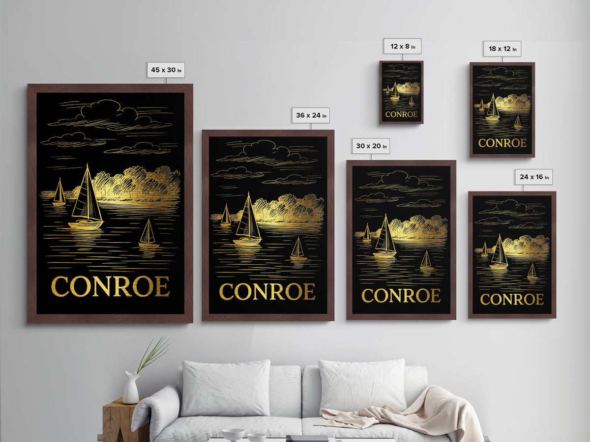 Conroe Texas art, Metallic Gold Art, Travel Art Prints, Metal Art, Wood Framed Art, Adventure Lover Gift, Traveler Gift
