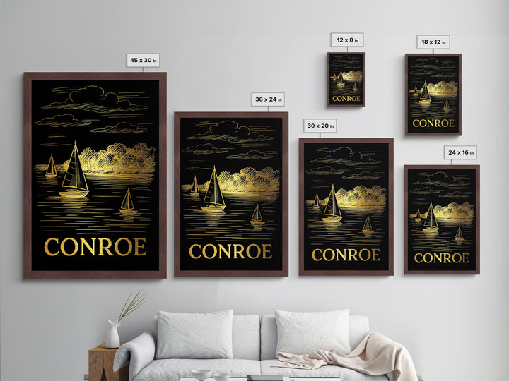 Conroe Texas art, Metallic Gold Art, Travel Art Prints, Metal Art, Wood Framed Art, Adventure Lover Gift, Traveler Gift