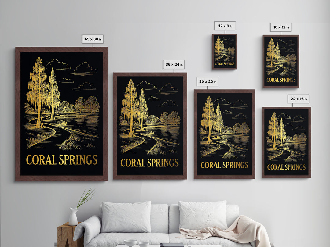 Coral Springs Florida art, Metallic Gold Art, Travel Art Prints, Metal Art, Wood Framed Art, Adventure Lover Gift, Traveler Gift