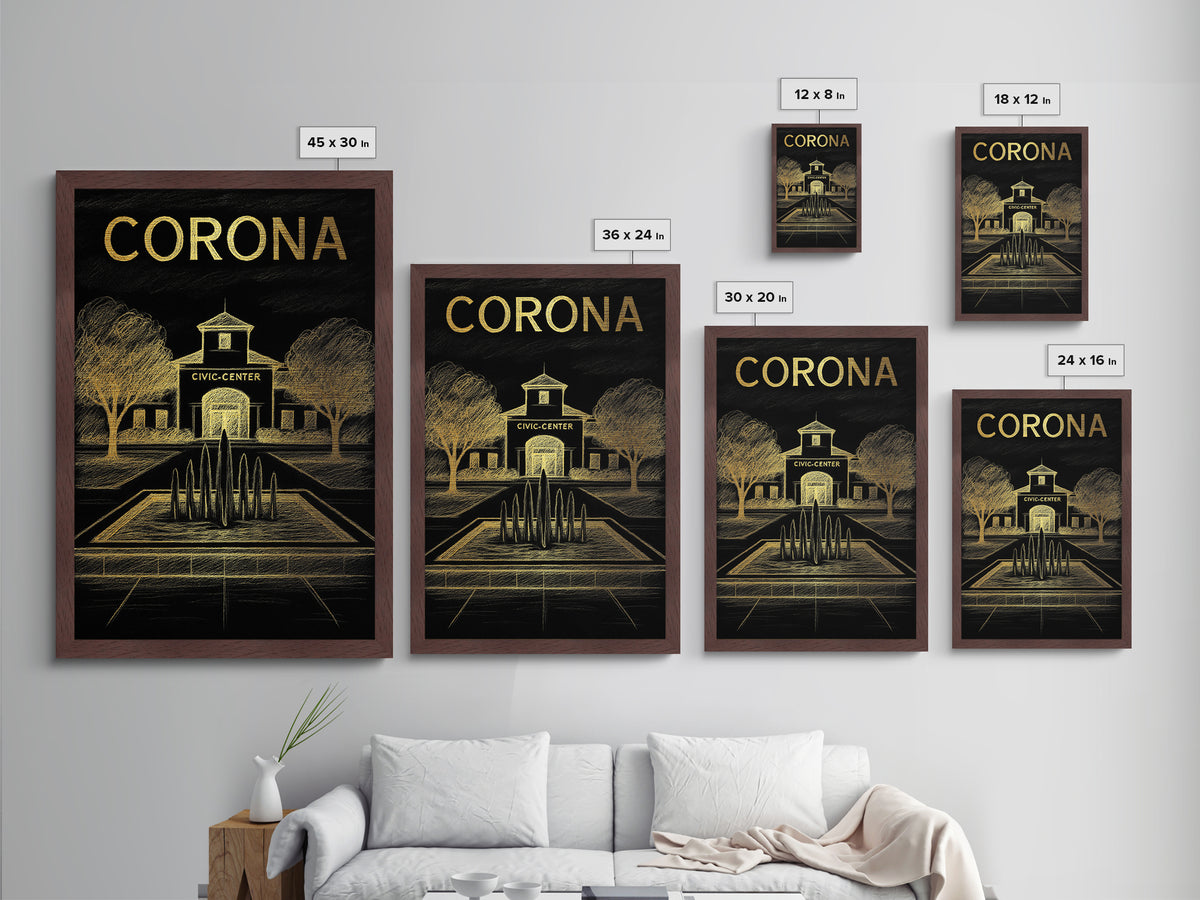 Corona California travel, Metallic Gold Print, Modern House Art, Metal Art, Wood Framed Art, Traveler Gift, Destination Gift