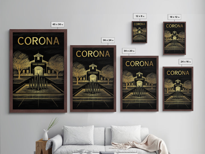 Corona California travel, Metallic Gold Print, Modern House Art, Metal Art, Wood Framed Art, Traveler Gift, Destination Gift