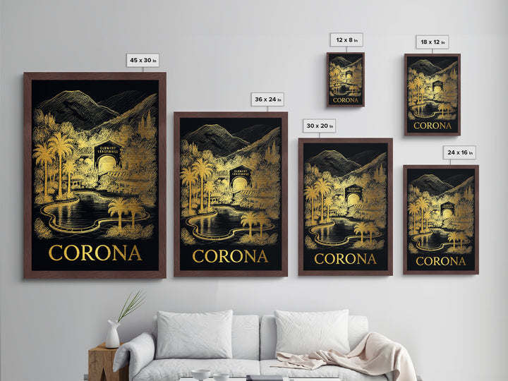 Corona California art, Metallic Gold Art, Modern House Art, Metal Art, Wood Framed Art, Graduation Travel Gift, Travel Gift