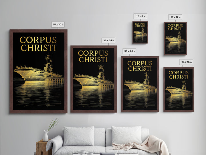 Corpus Christi Texas travel, Metallic Gold Print, College Dorm Décor, Metal Art, Wood Framed Art, Graduation Travel Gift, Traveler Gift