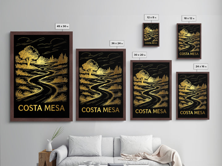 Costa Mesa California art, Metallic Gold Art, Housewarming Gift, Metal Art, Wood Framed Art, Newlywed Travel Gift, Honeymoon Gift