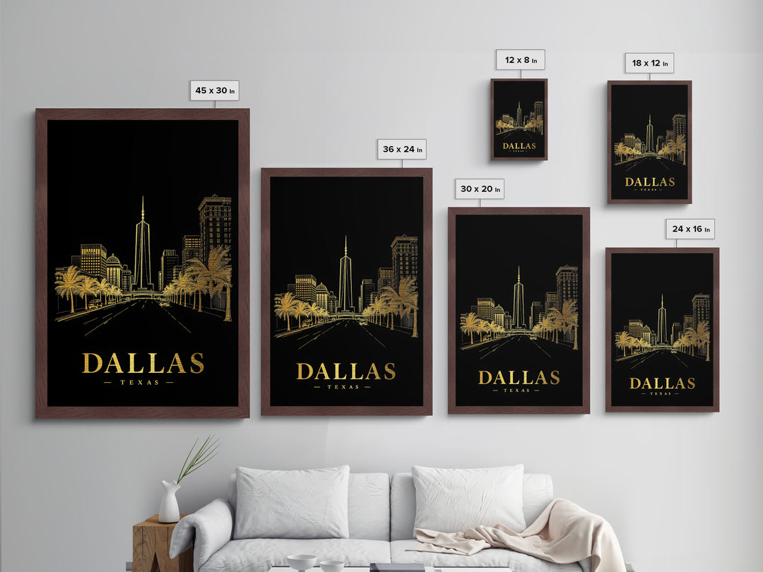 Dallas Texas travel, Metallic Gold Print, Closing Gift, Metal Art, Wood Framed Art, Anniversary Travel Gift, Retirement Travel Gift