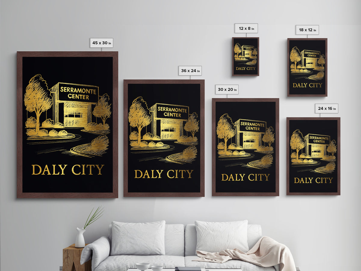 Daly City California art, Metallic Gold Art, Travel Art Prints, Metal Art, Wood Framed Art, Adventure Lover Gift, Traveler Gift