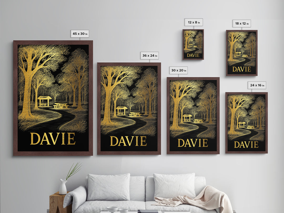 Davie Florida art, Metallic Gold Art, College Dorm Décor, Metal Art, Wood Framed Art, Graduation Travel Gift, Traveler Gift