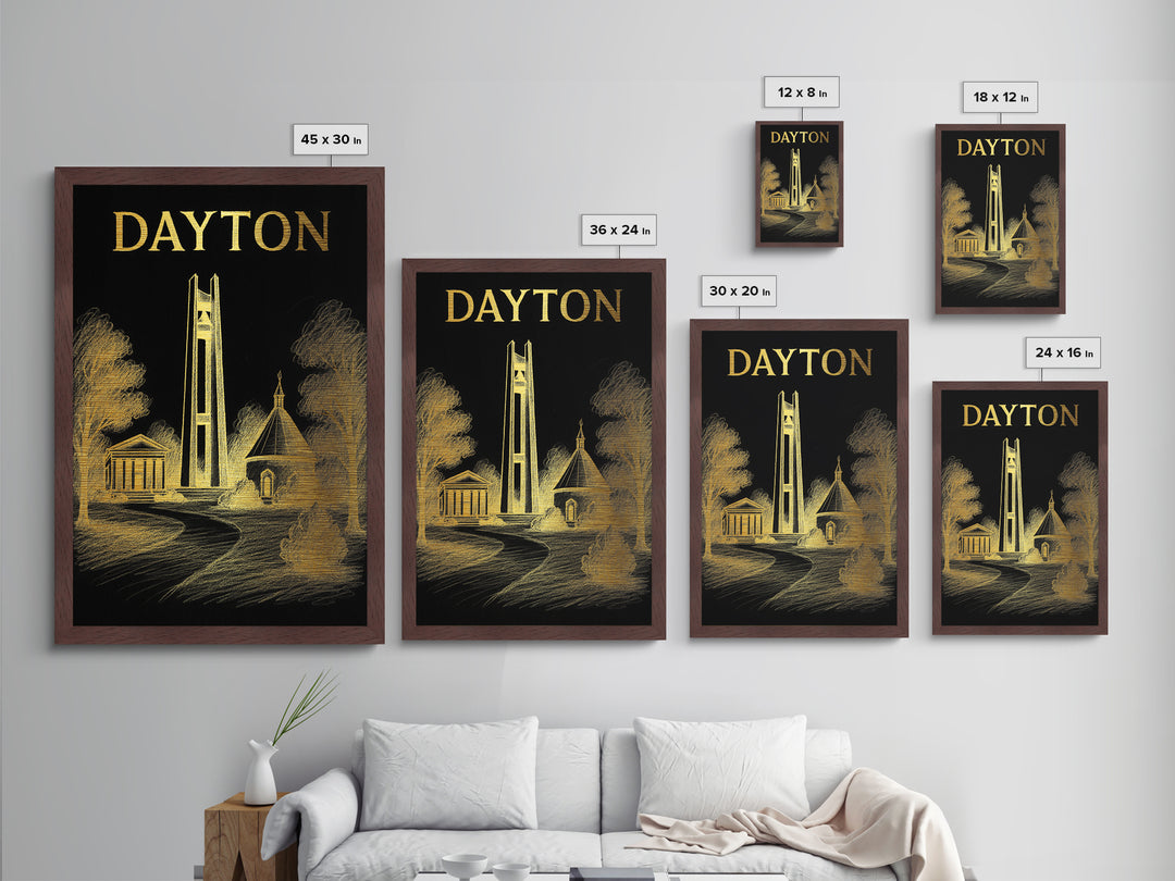 Dayton Ohio travel, Metallic Gold Print, College Dorm Décor, Metal Art, Wood Framed Art, Graduation Travel Gift, Traveler Gift