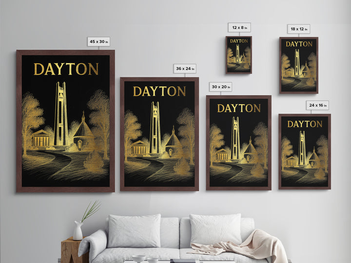 Dayton Ohio travel, Metallic Gold Print, College Dorm Décor, Metal Art, Wood Framed Art, Graduation Travel Gift, Traveler Gift
