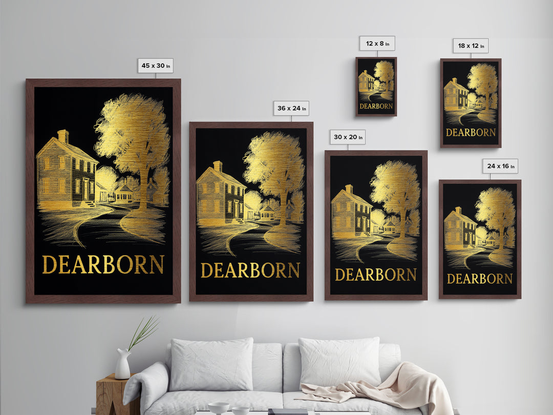 Dearborn Michigan travel, Metallic Gold Print, Modern House Art, Metal Art, Wood Framed Art, Traveler Gift, Destination Gift