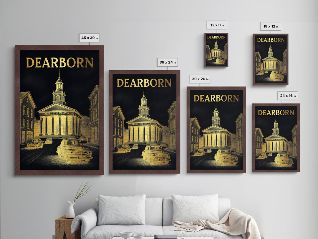 Dearborn Michigan art, Metallic Gold Art, Modern House Art, Metal Art, Wood Framed Art, Graduation Travel Gift, Travel Gift
