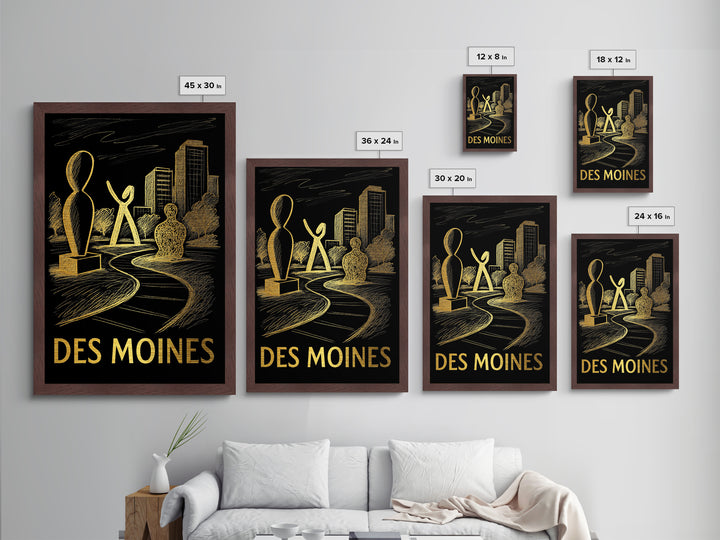 Des Moines Iowa art, Metallic Gold Art, Office Decor, Metal Art, Wood Framed Art, Graduation Travel Gift, Destination Gift