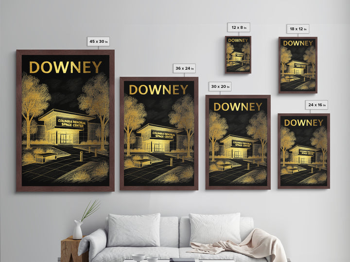 Downey California travel, Metallic Gold Print, Modern House Art, Metal Art, Wood Framed Art, Traveler Gift, Destination Gift