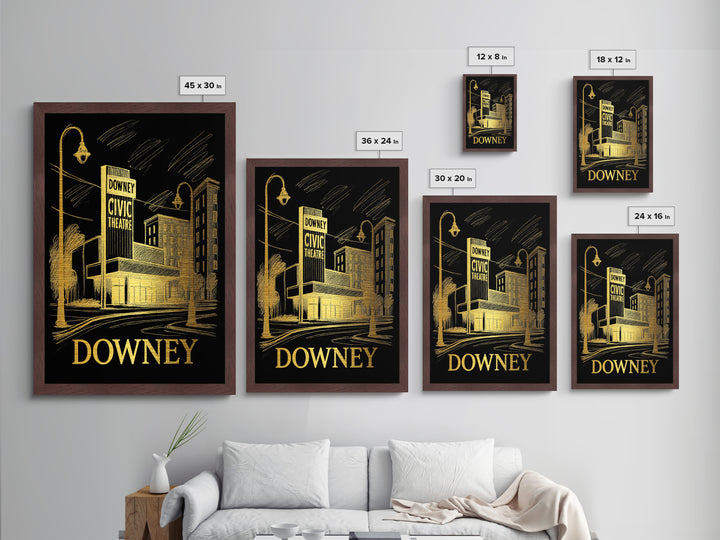 Downey California art, Metallic Gold Art, Modern House Art, Metal Art, Wood Framed Art, Graduation Travel Gift, Travel Gift