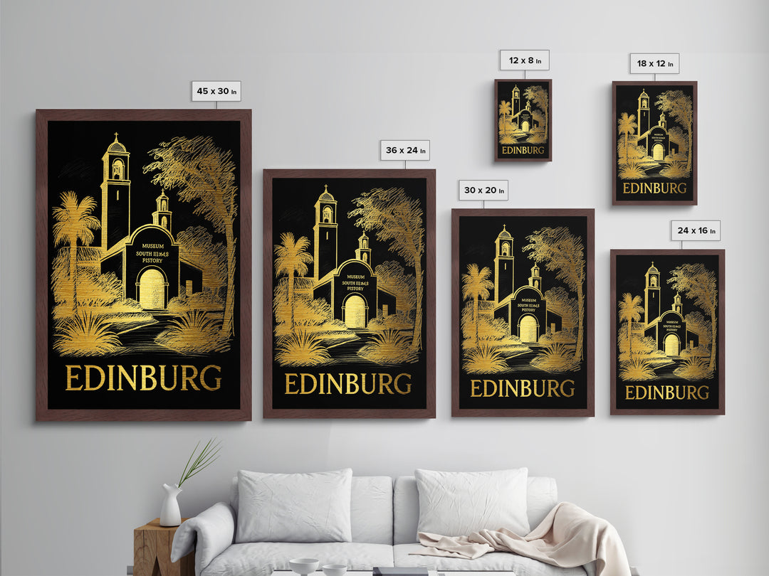 Edinburg Texas art, Metallic Gold Art, Housewarming Gift, Metal Art, Wood Framed Art, Newlywed Travel Gift, Honeymoon Gift